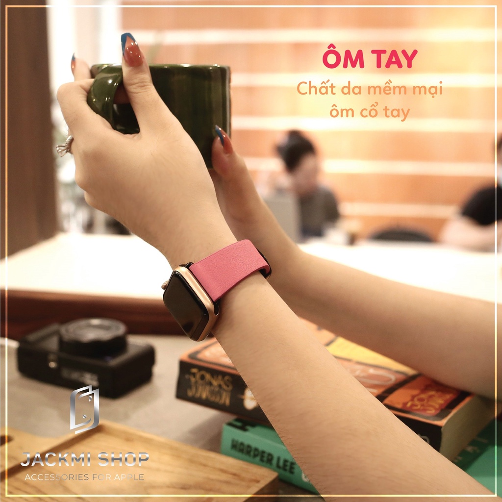 [BẢO HÀNH 1 NĂM] Dây Da BÊ SWIFT may tay thủ công màu Hồng Baby khoá Bướm cho Apple Watch series 7/6/5/4/3/2/1