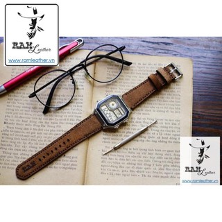 (Made in VietNam) DÂY ĐỒNG HỒ DA BÒ LỘN NÂU ĐẬM - DA BÒ THẬT - RAM CLASSIC 1960 - RAM LEATHER