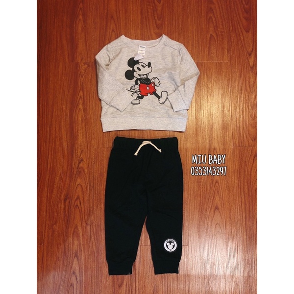 Set bộ nỉ da cá mỏng Mickey xám bé trai