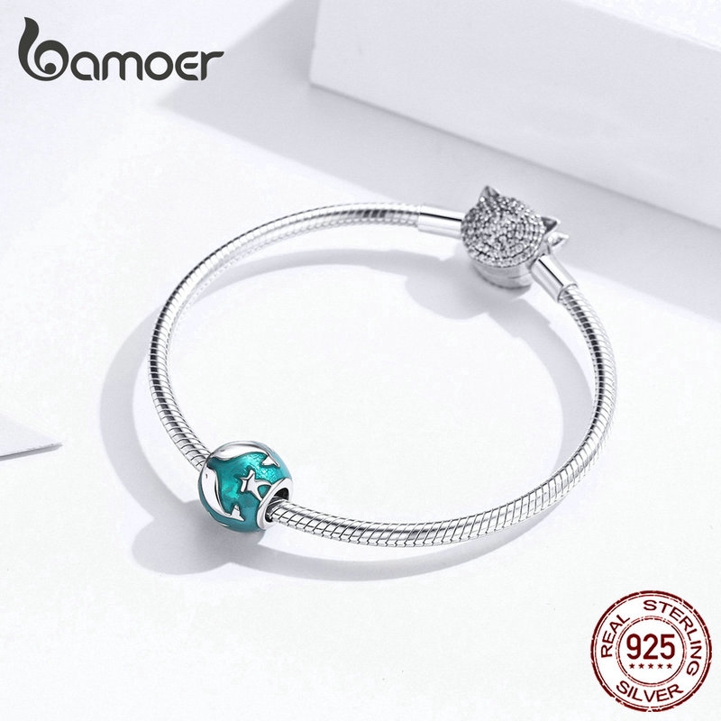 Hạt charm hình tròn khảm cá heo tráng men Bamoer dùng xỏ trang sức SCC1295