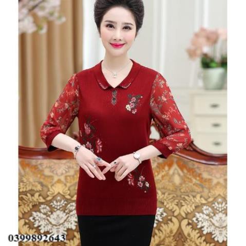 Áo Thun Dài Tay Thêu Hoa - Áo Dài Tay Cho Mẹ Lứa Tuổi Trung Niên
