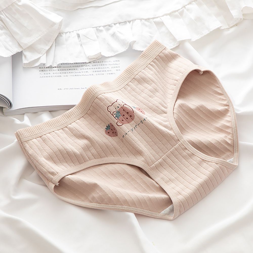 Quần lót cotton thoáng khí in họa tiết caro/ dâu tây dễ thương quyến rũ cho nữ BACK2LIFE