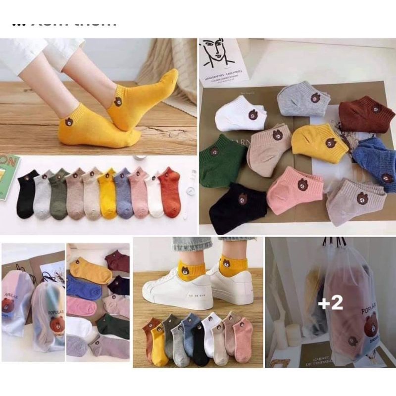 Tất mùa đông siêu cute, tất gấu sét 10 đôi kèm túi gấu xinh xắn