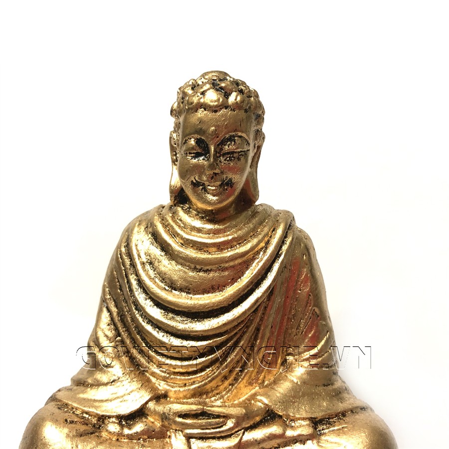 Tượng Đá Phật Thích Ca Ngồi Thiền Định - Màu Nhũ Vàng