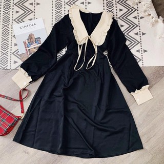 VÁY MIDI CỔ SEN PHỐI BÈO 🎶 - Shmily.store