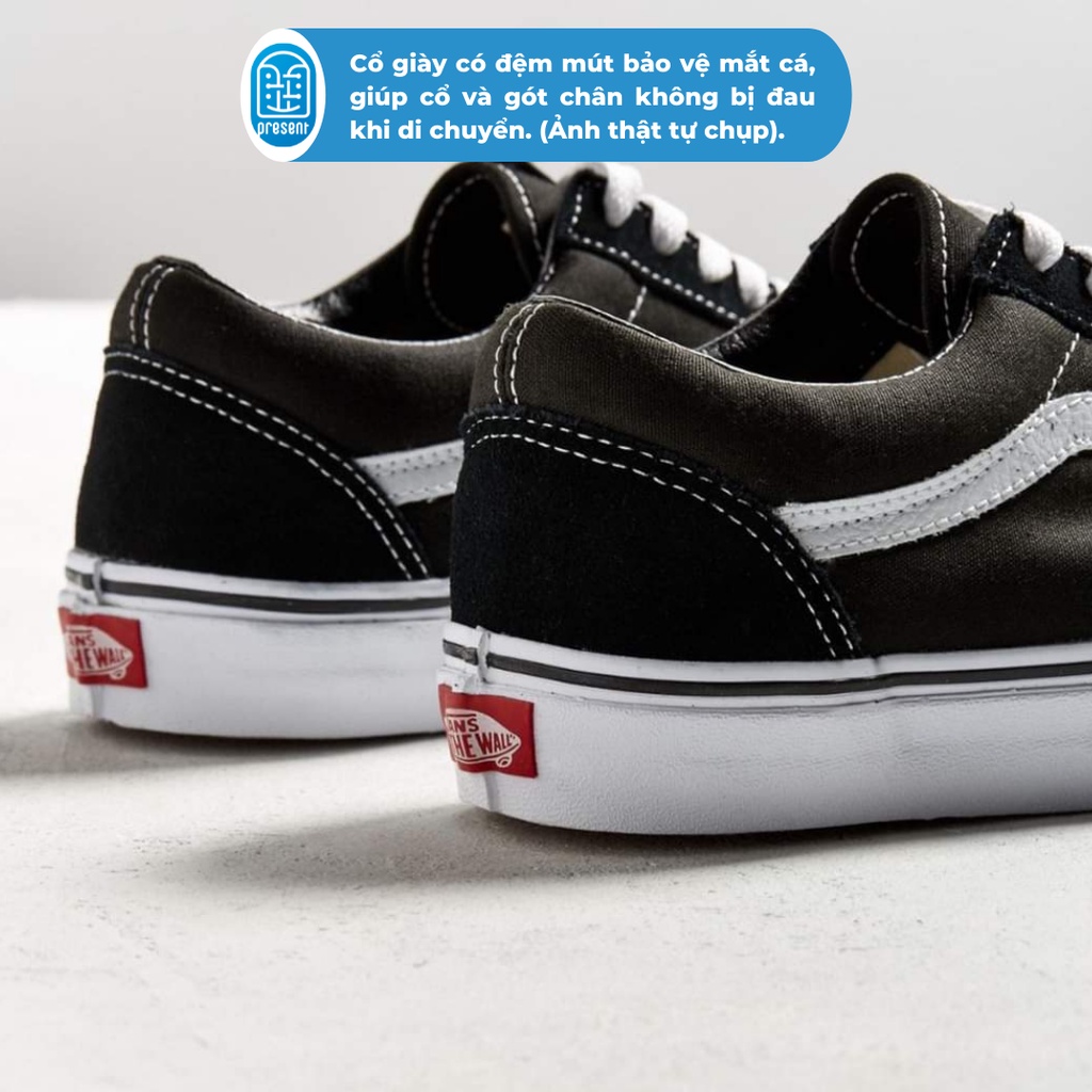 Giày vans chính hãng old skool màu black white cho nam nữ, vans real xách tay fullbox Present Original Sneaker