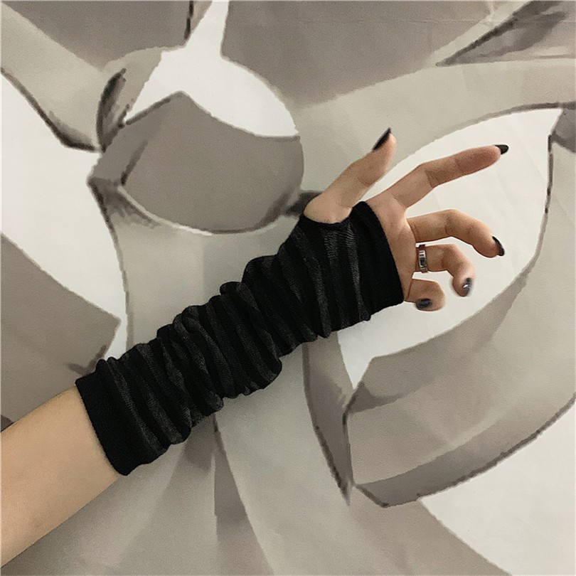 Bao tay hở ngón họa tiết kẻ sọc thời trang cho nam nữ