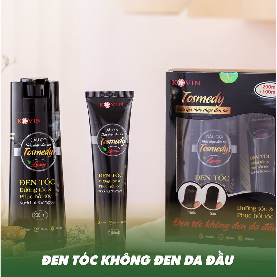 Dầu gội thảo dược đen tóc TOSMEDY của Công ty Cổ phần Dược TW Mediplantex Đen tóc chỉ sau 01 lần gội