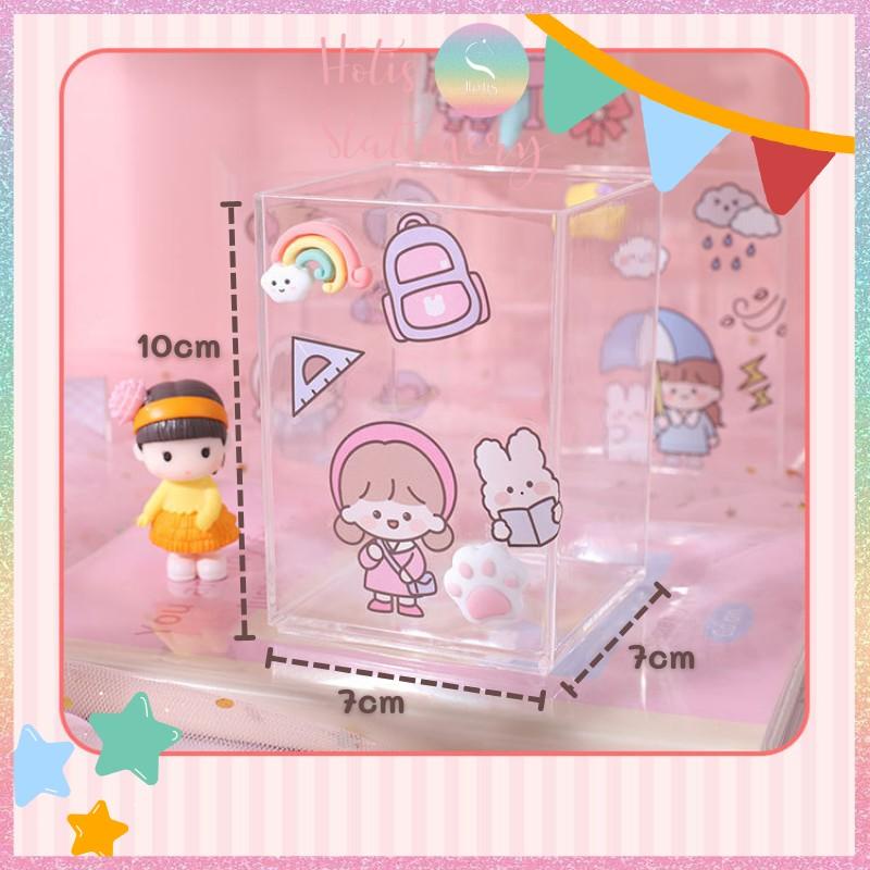 [HOTIS] Ống đựng bút trong suốt xinh xắn decor bàn học, bàn làm việc - Tặng kèm sticker trang trí