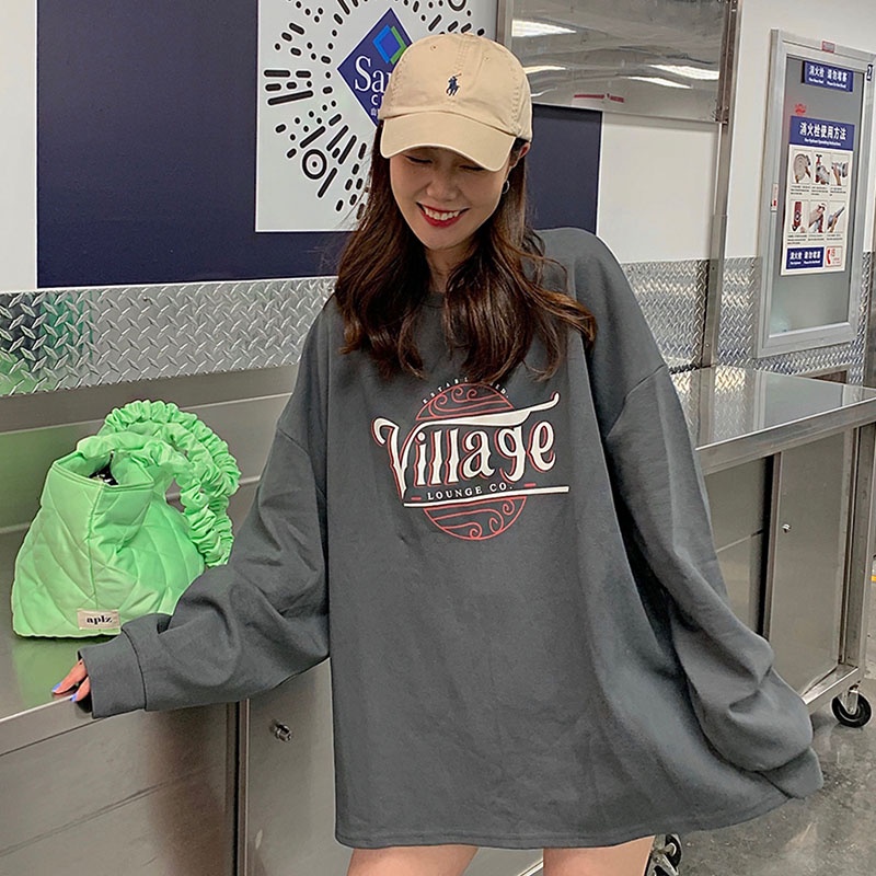 Happy-store  Áo thun Tay Dài Dáng Rộng Phong Cách Thời Trang Hàn Quốc