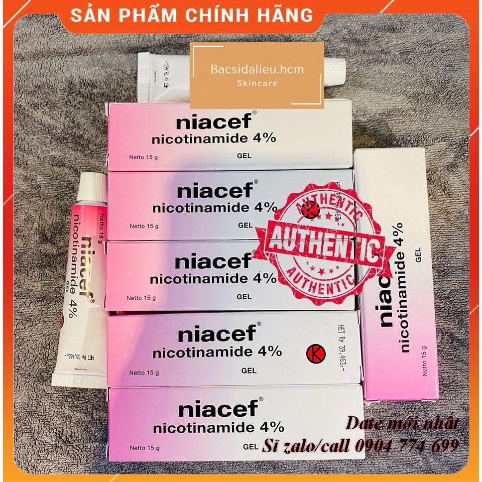 Niacef gel (15g) kem dưỡng trắng sáng da, niacinamide 4% thu hồi lỗ chân lông, kiềm dầu, cấp ẩm, phục hồi