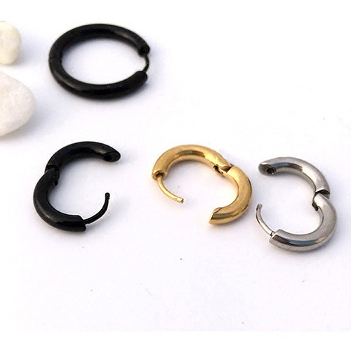 Khuyên Tai Tròn Thép Titan 16/21/23mm Phong Cách Gothic