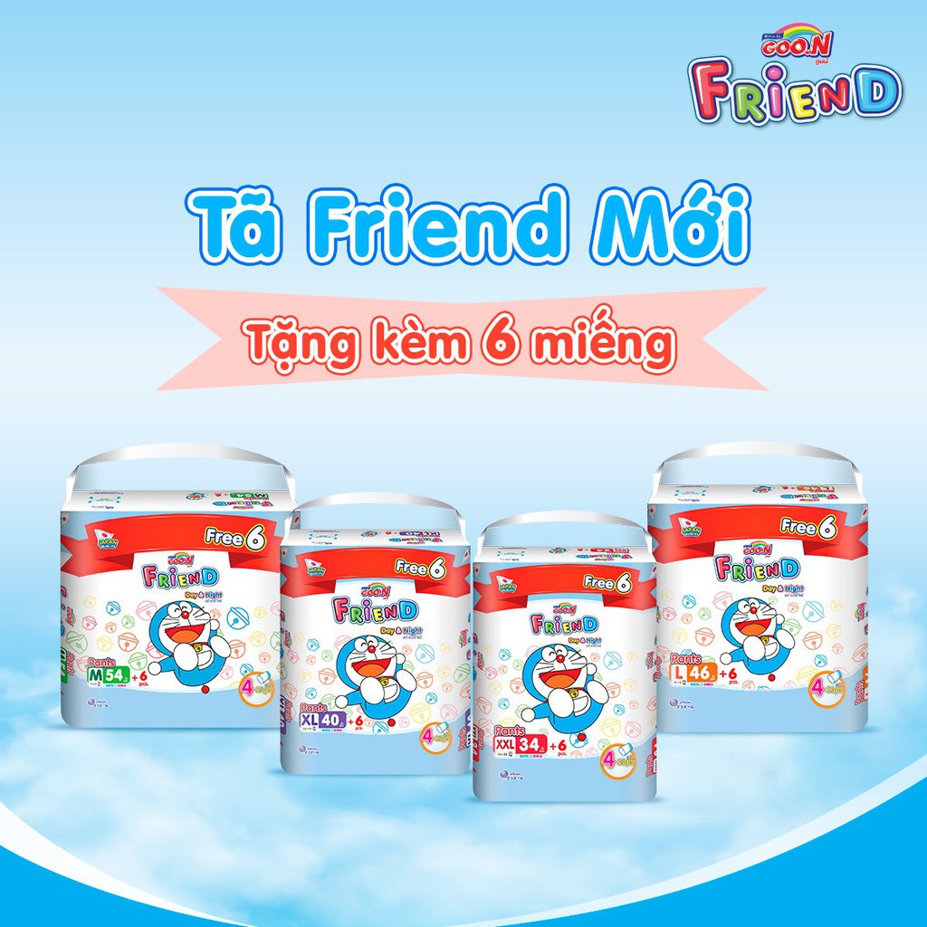 Tã quần Goon Friend M54+6/L46+6/XL40+6/XXL34+6/ XXXL22+5 Cắt tem