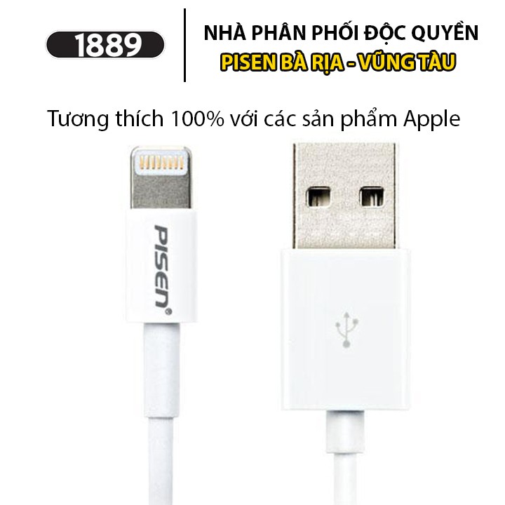 Cáp Sạc Iphone Pisen Lightning USB 800mm - Cáp Sạc Pisen Chính Hãng Chống Đứt Gãy Cho Iphone - AL02-800