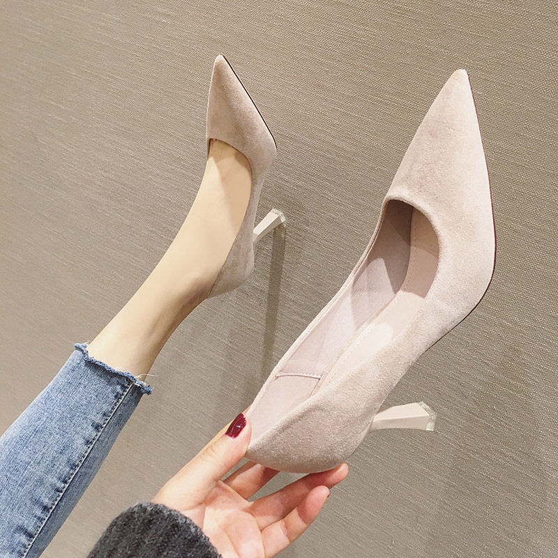 Giày Cao Gót Màu Đen Mũi Nhọn Có Size Lớn 41-42 - 43 Cao Cấp Thời Trang Mùa Xuân Dành Cho Nữ