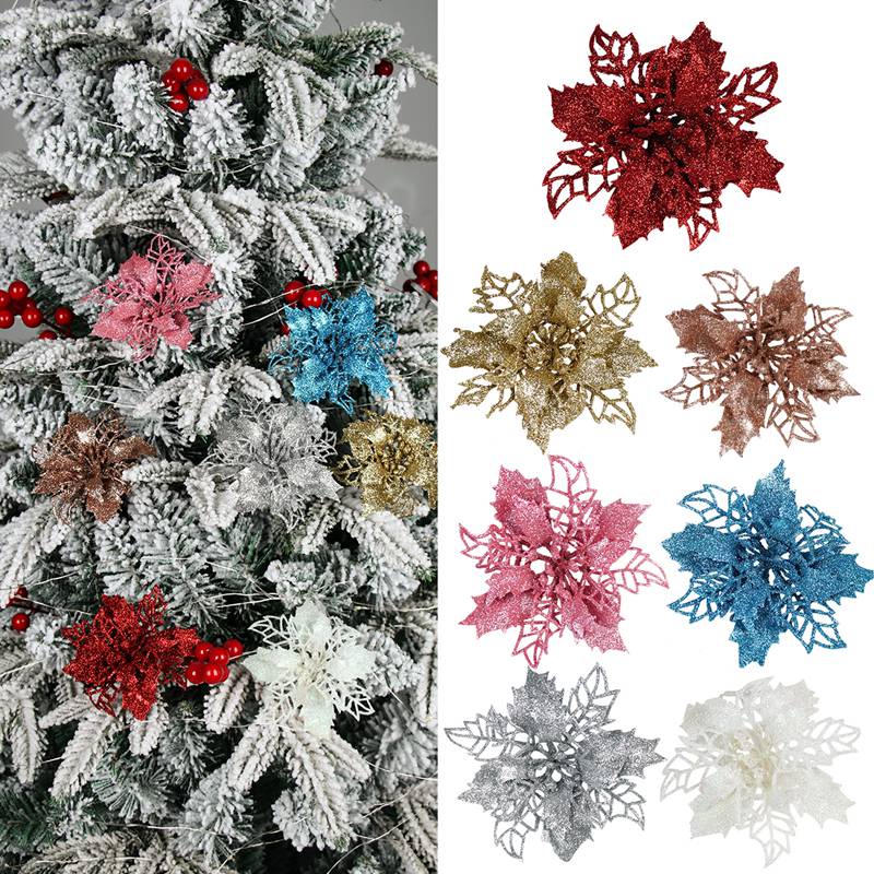 Set 5 Bông Hoa Giả Khoét Rỗng Lấp Lánh Trang Trí Giáng Sinh / Năm Mới