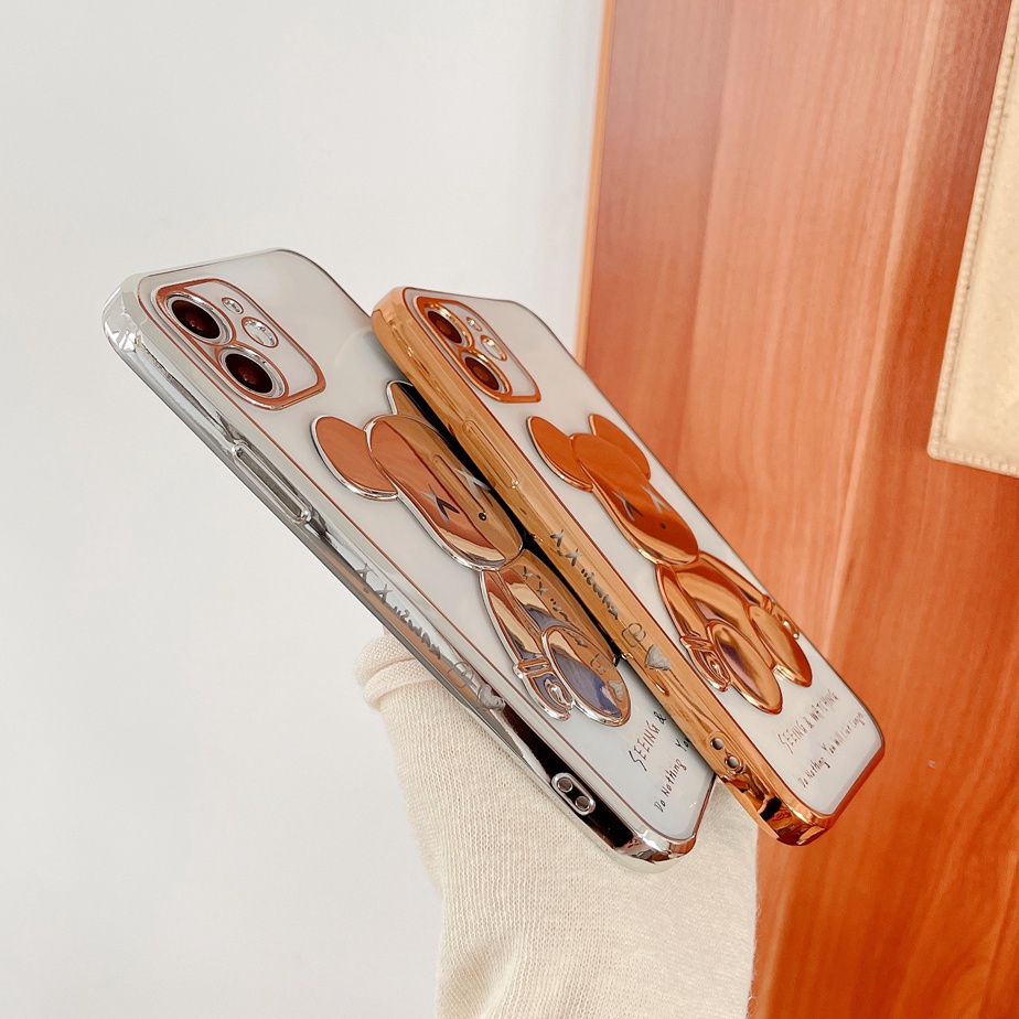 Ốp điện thoại mềm trong suốt mạ điện in gấu case for cho Iphone 13 pro max 12 Pro Max 11 Pro Max Xs Max Xr X 7 8 Plus 7 Plus