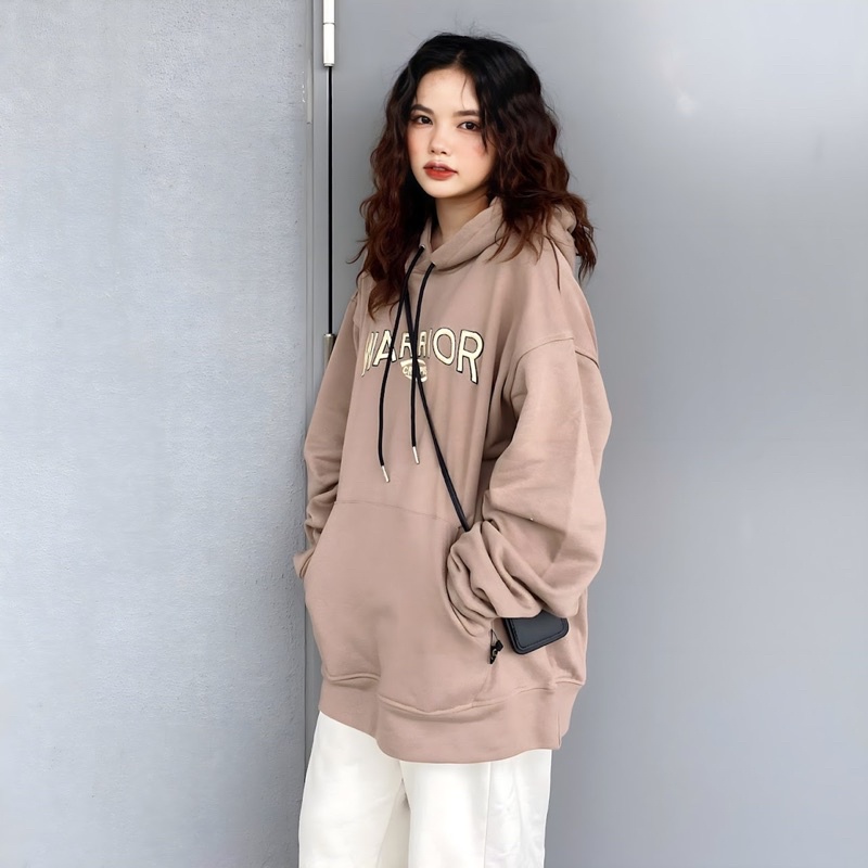 ÁO HOODIE WARRIOR NÂU vải chân cua, form rộng