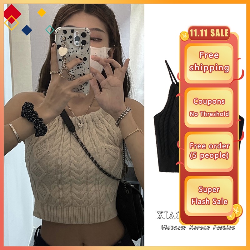[ Mã 11FASHIONSALE1 giảm 10K đơn 50K ] Xiaozhainv Áo Yếm Croptop Dệt Kim Sát Nách Thoáng Khí Thời Trang Mùa Hè Cho Nữ