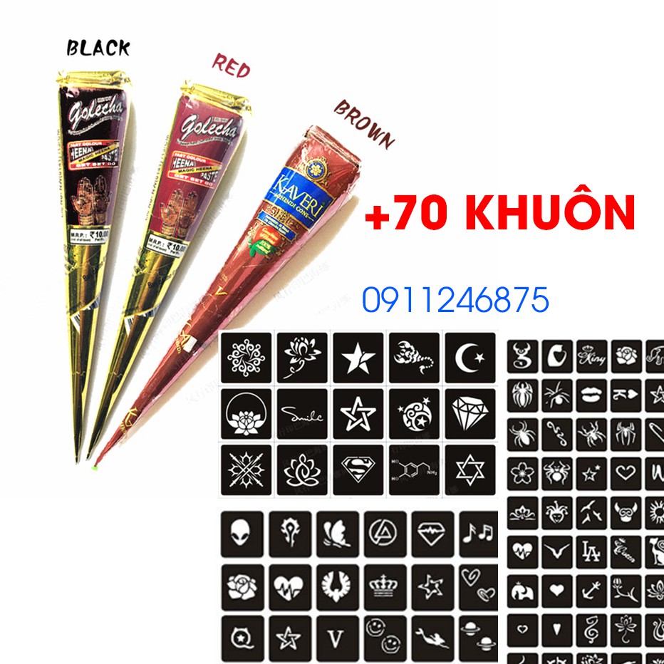 MỰC XĂM HENNA ĐEN VÀ 70 KHUÔN MINI