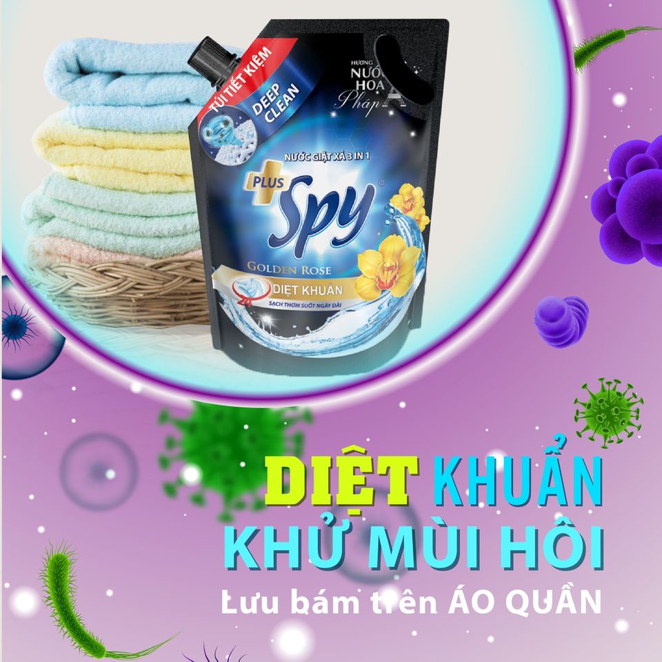 Nước giặt xả SPY Deep Clean Plus Golden Rose Túi 2.4L Hương nước hoa Pháp thơm lâu Diệt khuẩn, Dùng máy giặt và giặt tay