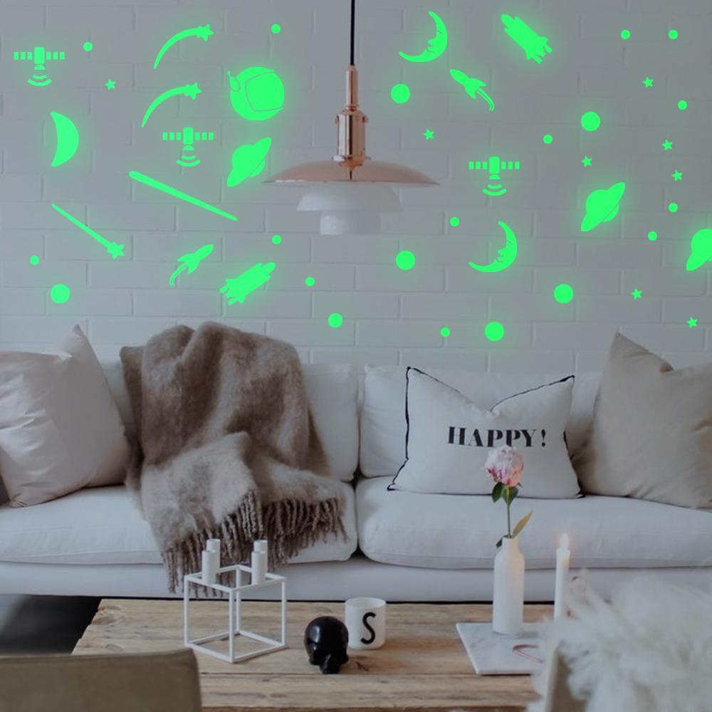 CONOPERY Đề Can Dán Tường Dạ Quang Hình Tàu Vũ Trụ Phát Sáng Trong Đêm Trang Trí Phòng Ngủ Cho Bé