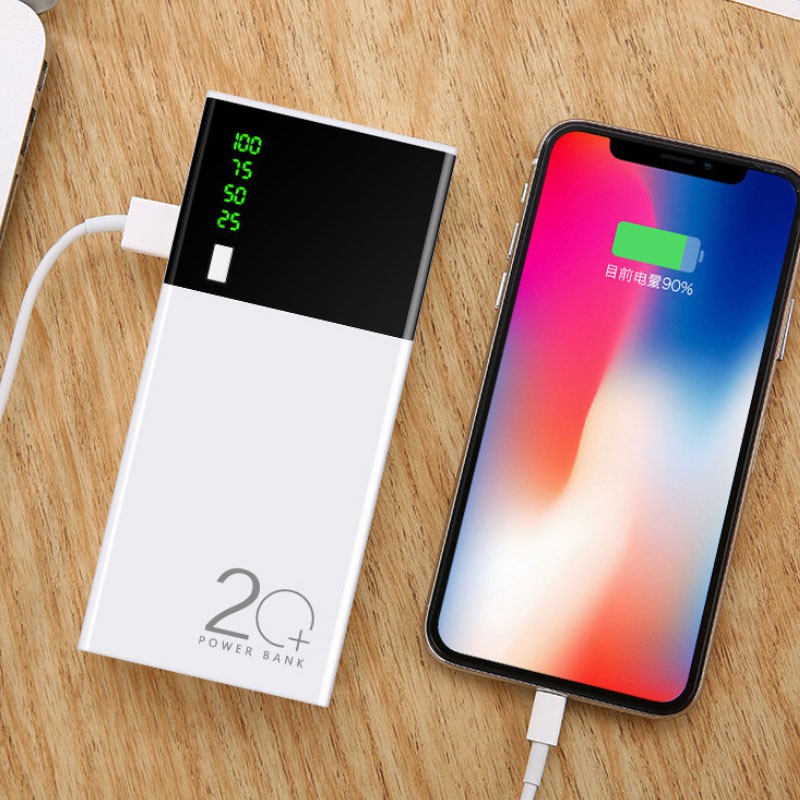 Sạc dự phòng, Pin dự phòng 20000 mAh 2 cổng USB Sạc nhanh,màu trắng nhỏ gọn tiện lợi Tích Hợp Sạc Nhanh Fast Charge