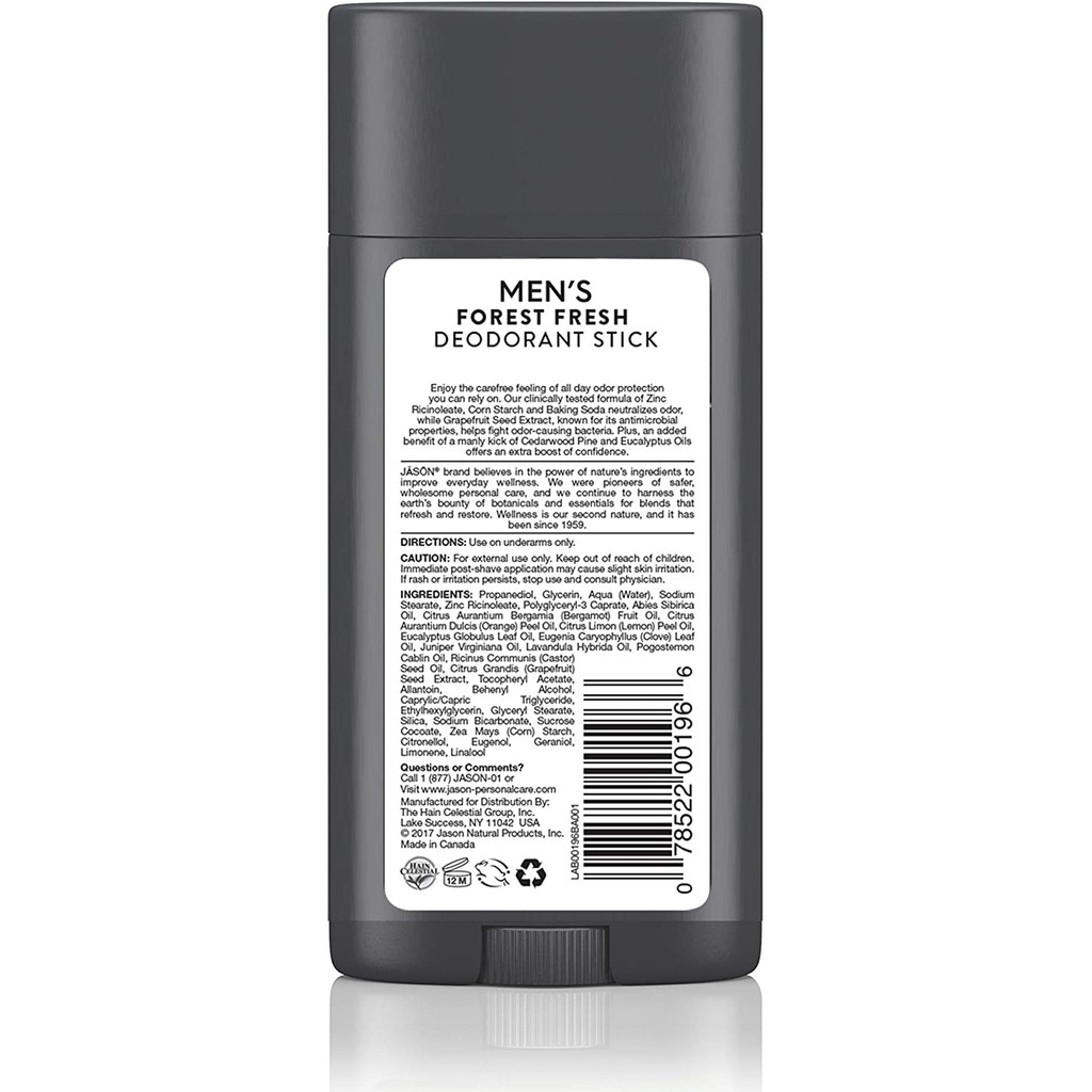 Lăn khử mùi nam thiên nhiên dạng sáp JASON Men's Forest Fresh Deodorant 71g (Mỹ)