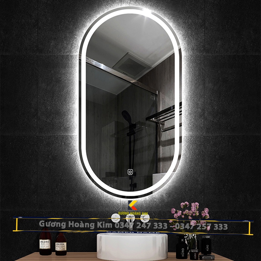 Gương đèn led oval elip bầu dục nhà tắm phòng wc trang trí makeup cảm ứng treo tường 50x90,60x100cm guonghoangkim hk2006