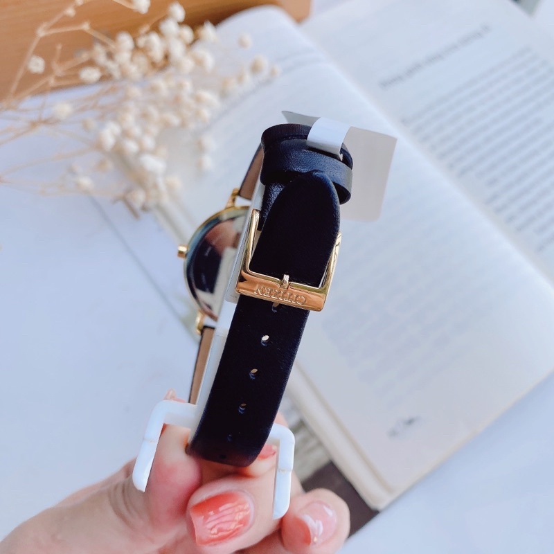 Đồng Hồ Nữ Citizen Eco-Drive FE7042-07D Mặt Khảm Trai Dây Da Đen Case 36mm