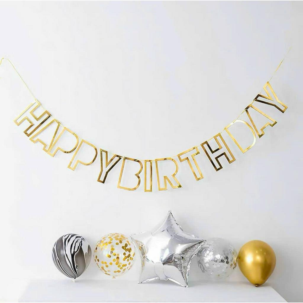 Dây chữ HAPPY BIRTHDAY Ép Kim Chữ Rỗng Trang Trí Sinh Nhật Lung Linh