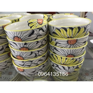 Combo 10 bát cơm vẽ tay thủ công hoa hướng dương gốm sứ Bát Tràng