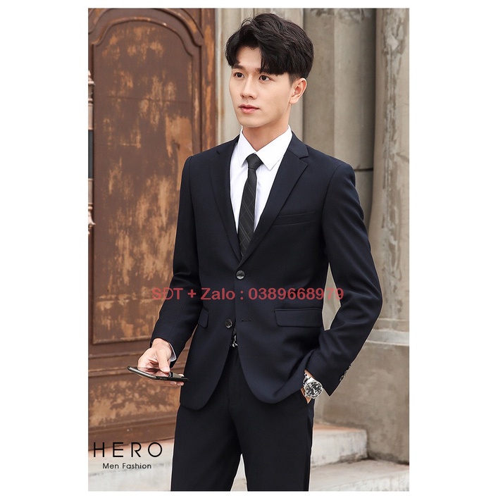 Bộ Vest Nam 2 Cúc Màu Đen, Màu Xanh Than, Fom Ôm Đẹp, Chất Vải Sịn