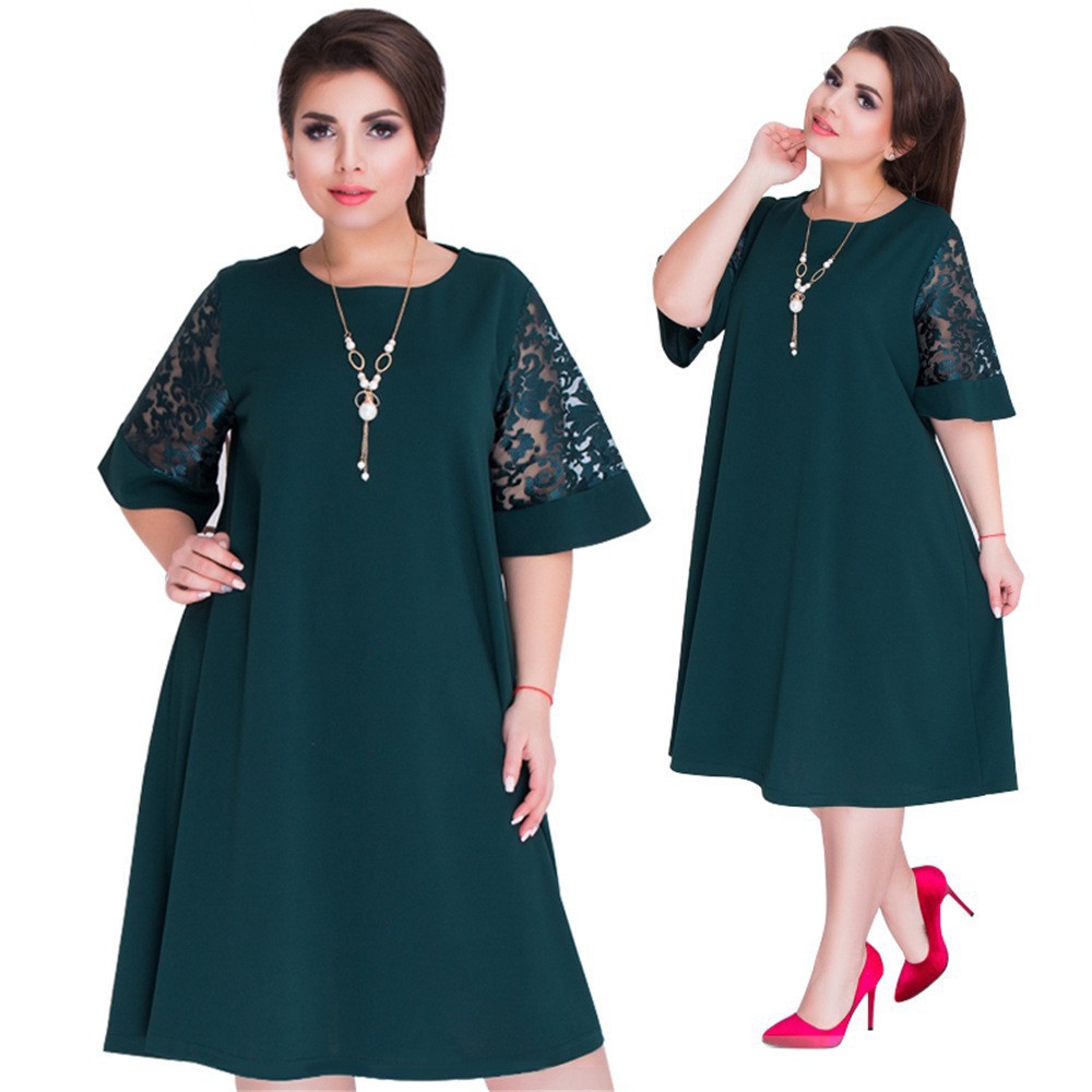 Đầm nữ suông tay ngắn phối ren thời trang | BigBuy360 - bigbuy360.vn