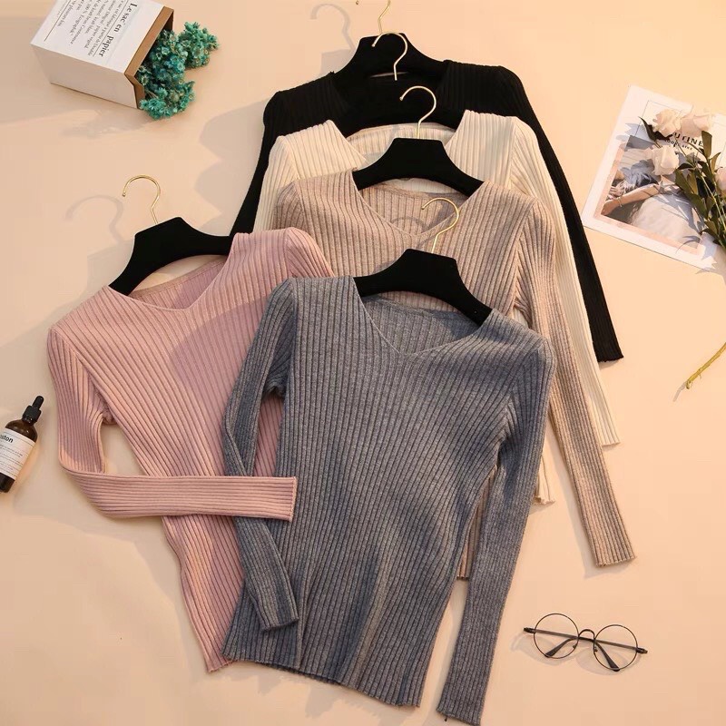 Áo len tăm cổ tim dài tay Lucy Outfit thiết kế | BigBuy360 - bigbuy360.vn