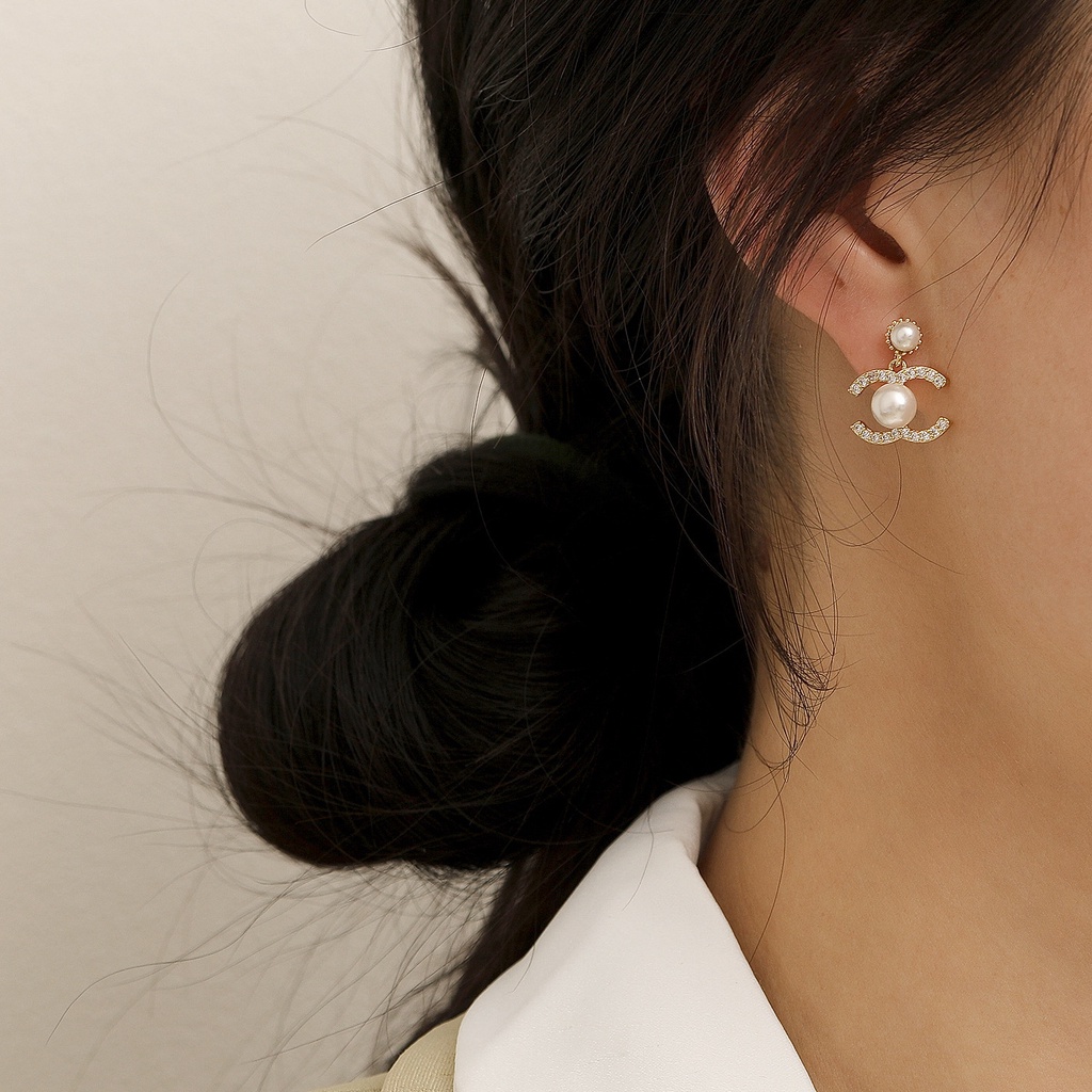 2022 Xiaoxiang Khuyên Tai Ngọc Trai Hai Màu Hình Chữ C