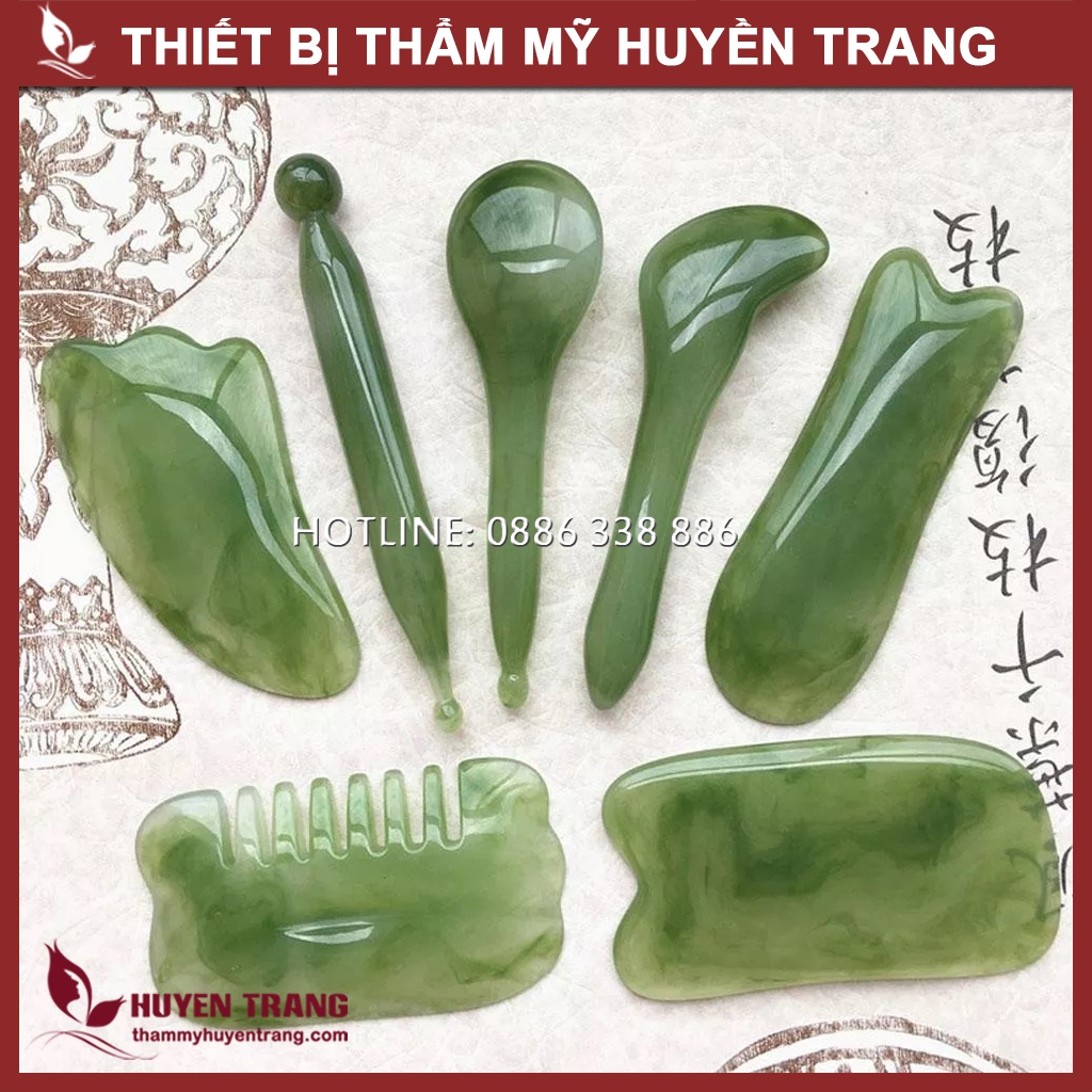 Bộ Ấn Huyệt, Miếng Ngọc Cạo Gió 7 Chi Tiết, Đá Guasha Massage Body Toàn Thân Trong Spa Đông Y NANOCEE