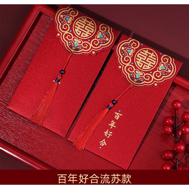 Phong bao Lì xì chữ hỷ trao duyên và họa tiết long phụng dùng cho đám cưới ăn hỏi nạp tài năm mới