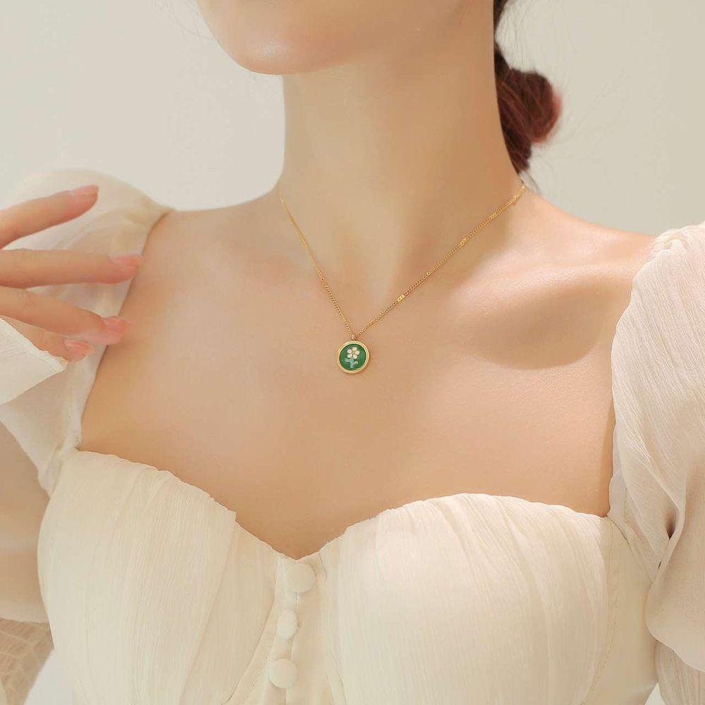 Vanes1 Vòng cổ Mặt Hình Hoa Tráng Men Thanh Lịch Hợp Thời Trang Cho Nữ|Phụ Kiện Thép Titan Mạ Titan Xinh Xắn Thời Trang Cho Nữ