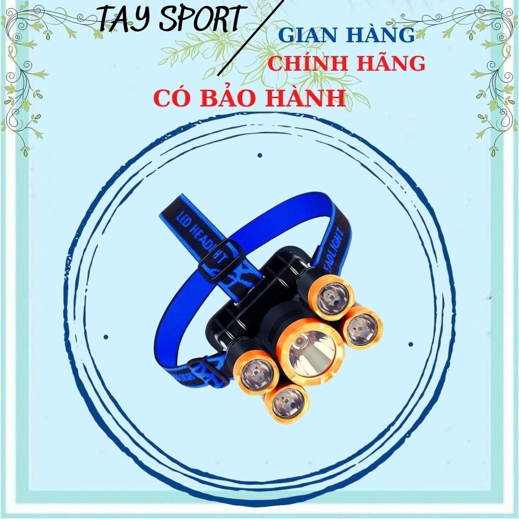 Đèn Pin 5 Bóng Siêu Sáng,Thể Thao,Đi Đêm,Đèn Câu Cá Có Dây Sạc USB Chống Nước