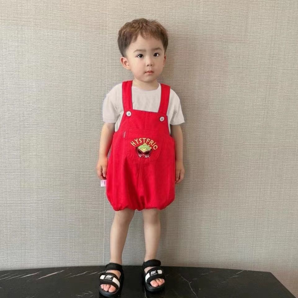 Set Áo Thun Ngắn Tay In Hình Khủng Long Hoạt Hình Và Quần Yếm Phong Cách Hàn Quốc Thời Trang Mùa Hè Cho Bé Gái