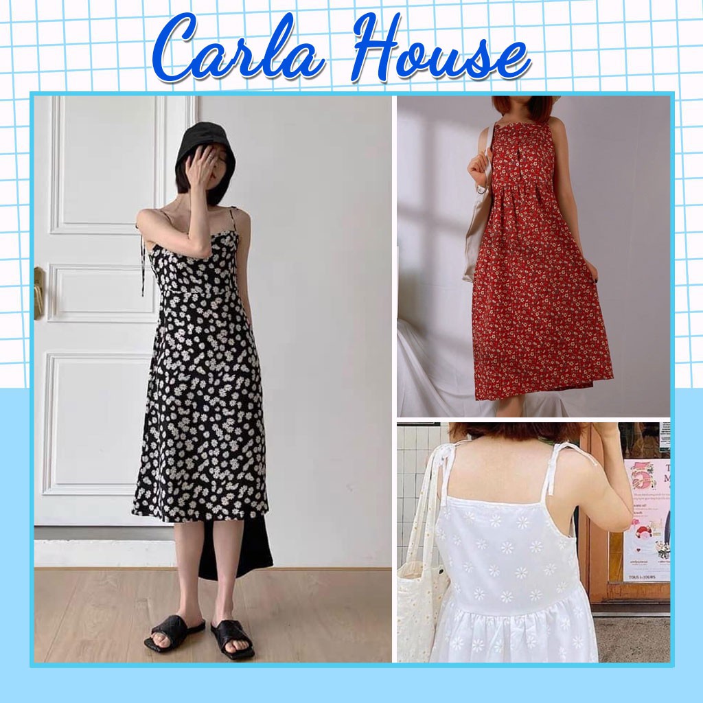 Đầm Hoa Nhí 2 Dây Nữ CARLA Váy Dây Buộc Hoa Nhỏ 3 Màu | BigBuy360 - bigbuy360.vn