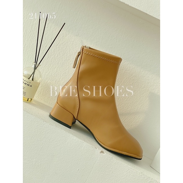 BEESHOES - BOOT NỮ DA MỀM MŨI VUÔNG - BOOT NỮ ĐẾ TRỤ CAO 4CM CÓ SẴN MÀU ĐEN - KEM - BE 211065