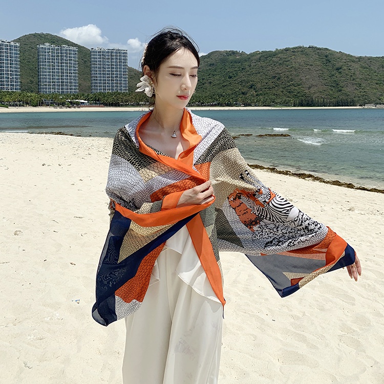 Khăn lụa dài quàng cổ NGỰA CAM cao cấp 80x180 cm-D1NCVD Khăn lụa ThyThy, choàng tắm đi biển,
