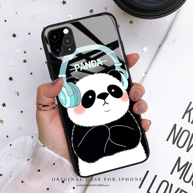 Ốp đôi kính iphone Panda cho iphone 6 s plus 7 8 plus Xr X s max 11 11 pro max 12 mini 12 pro max Se2