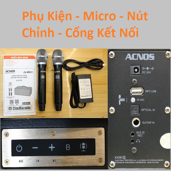 Dàn karaoke di động Acnos KBeatbox Mini KS361S chính hãng - Tải bài hát offline qua app CloudKaraoke + Tặng 2 mic