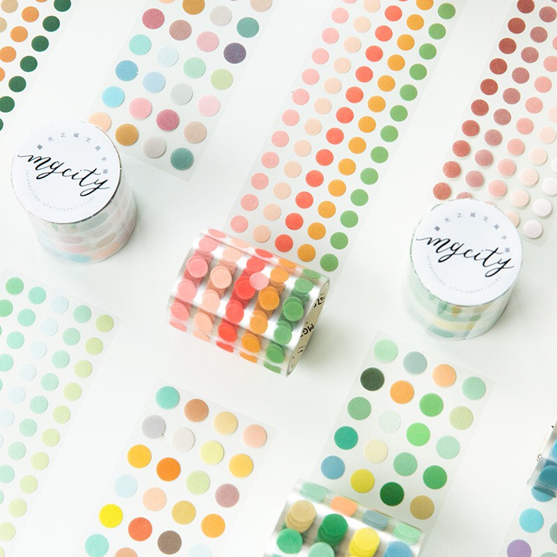 Cuộn Tape Sticker Washi Chấm Tròn Mini Nhiều Màu 3 Mét