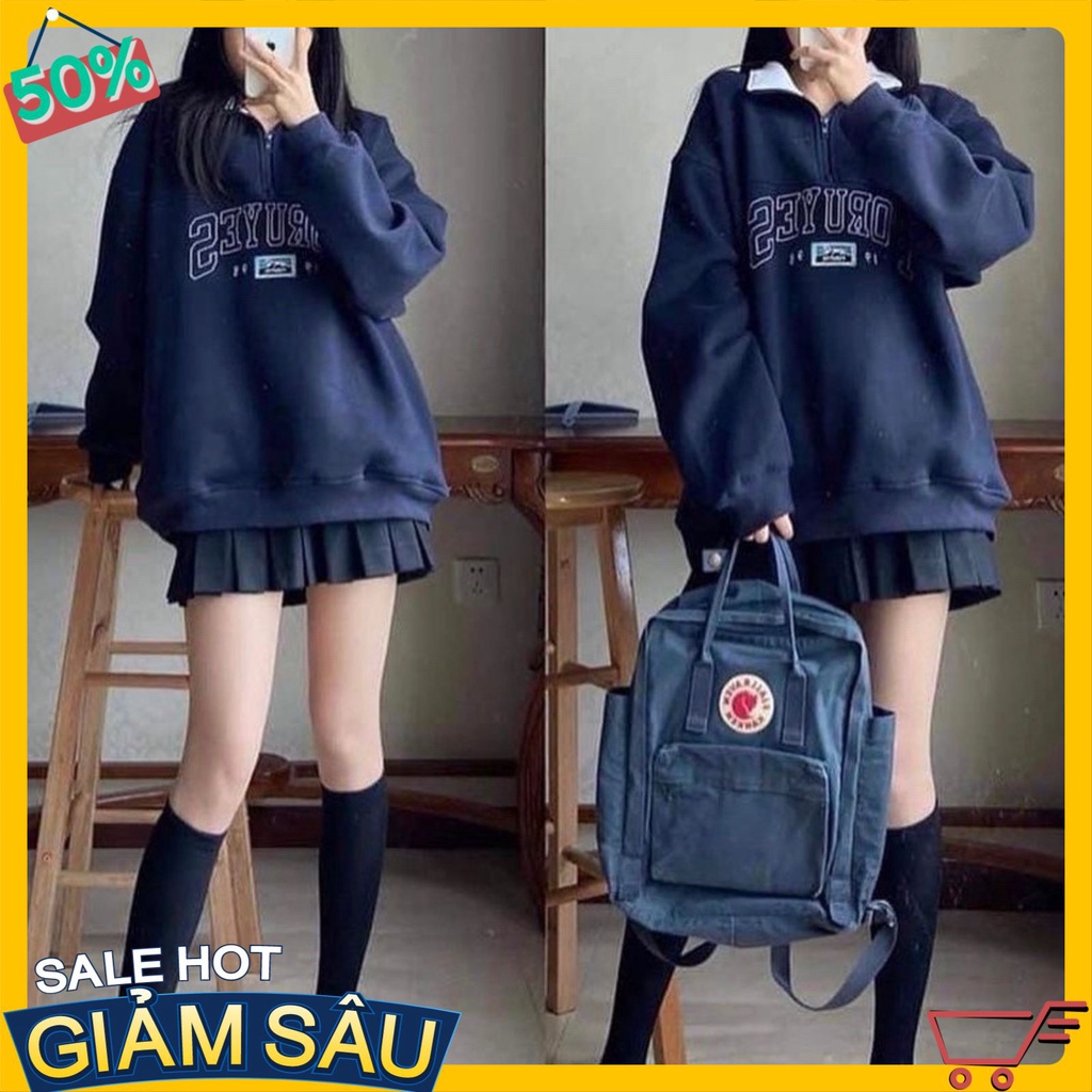 Áo sweater nữ form rộng in chữ FORUYES kéo khóa cổ unisex mặc thu đông đẹp