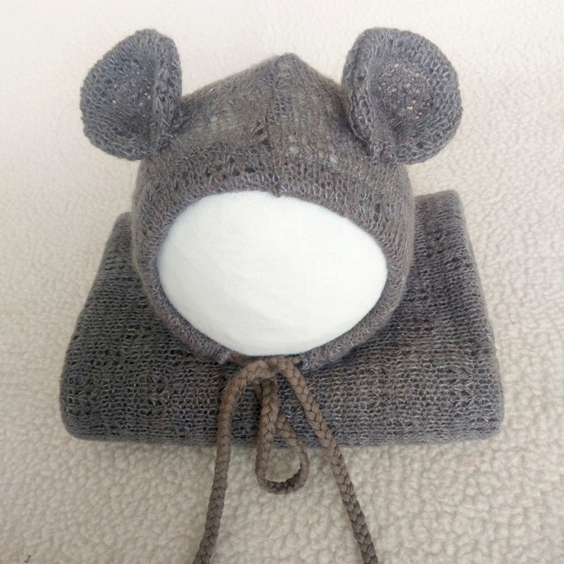 Bộ Chăn Dệt Kim Co Giãn + Mũ Làm Phụ Kiện Chụp Ảnh Cho Bé Sơ Sinh