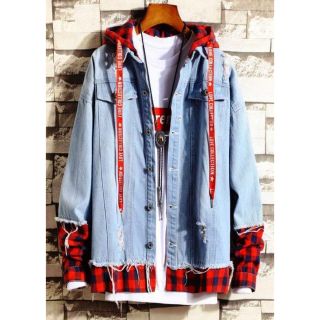 Áo khoác jeans bò nón phối karo thời trang UniSex Nam nữ karo